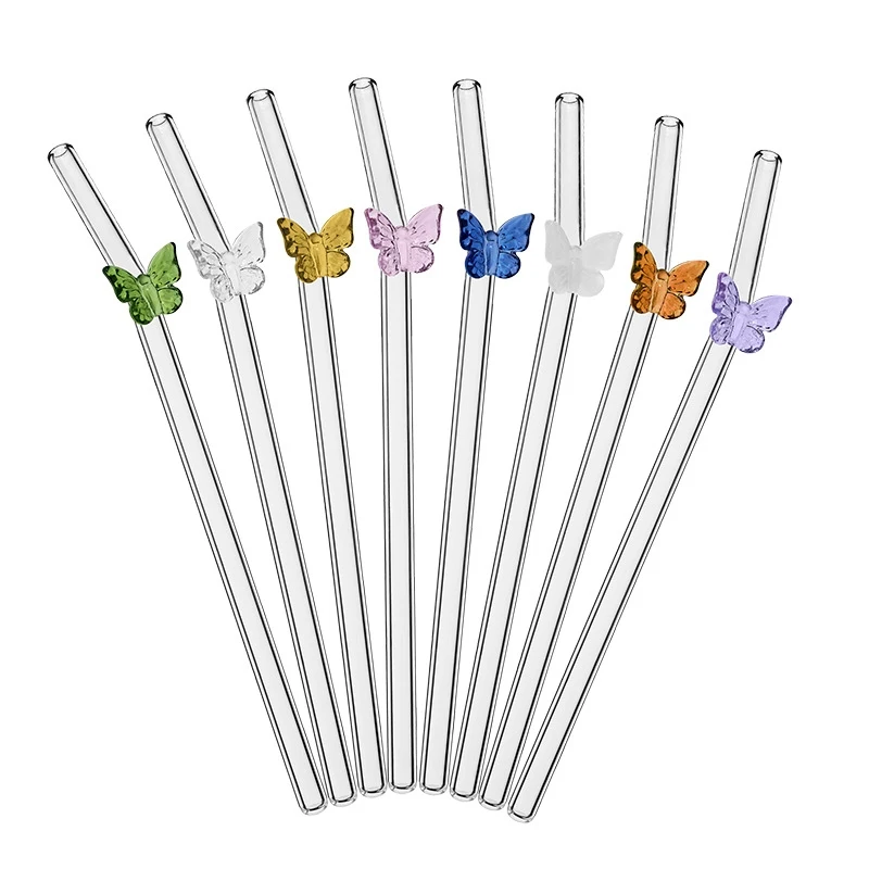 Reusable Straw - หลอดแก้วรูปโบว์แบบใช้ซ้ำได้ 4 ชิ้น หลอดแก้วรูปโบว์น่ารัก พร้อมแปรงทำความสะอาด สำหรับคนรักกาแฟ