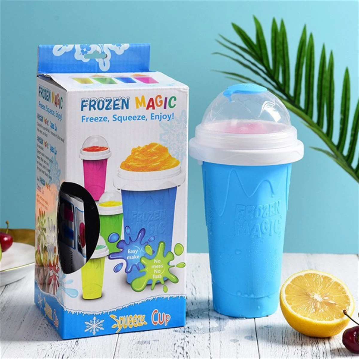 Reusable Bottle - แก้วสมูทตี้โฮมเมด แก้วน้ำแข็งปั่นแบบกด แก้วทำไอศกรีม DIY สำหรับฤดูร้อน ขวดน้ำผลไม้ปั่นนม