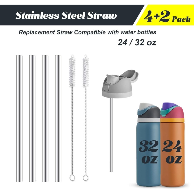 Reusable Straw - หลอดโลหะสำหรับเปลี่ยนสำหรับขวดน้ำโอวาลา 24 ออนซ์ 32 ออนซ์ พร้อมอุปกรณ์ทำความสะอาดหลอด