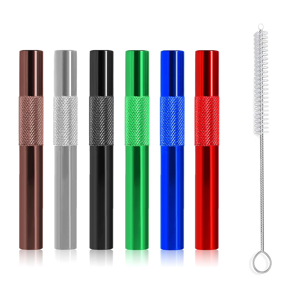 Reusable Straw - ชุดหลอดดูดน้ำแบบพกพาขนาดเล็ก 3/5 ชิ้น หลอดอลูมิเนียมอัลลอยด์แบบใช้ซ้ำได้ พร้อมแปรงทำความสะอาด สำหรับใช้ในครัวและกลางแจ้ง
