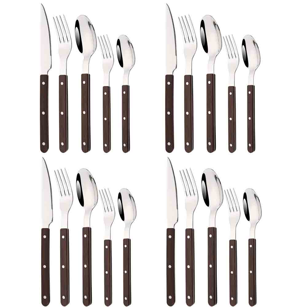 Bamboo Cutlery - 5/20 ชิ้นเลียนแบบไม้เงินชุดอาหารเย็น Western มีดช้อนส้อมชุดกระจกสแตนเลสสตีลช้อนส้อมครัวชุดเครื่องเงิน