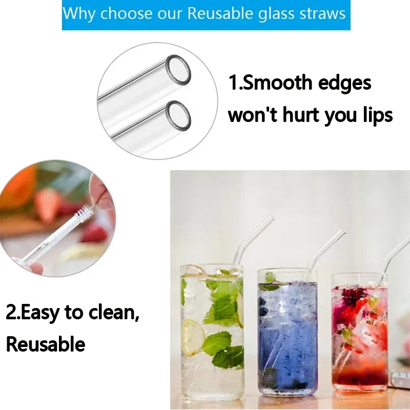 1-10 ชิ้นแก้วฟางชุด Borosilica - Reusable Straw บทวิจารณ์และราคา