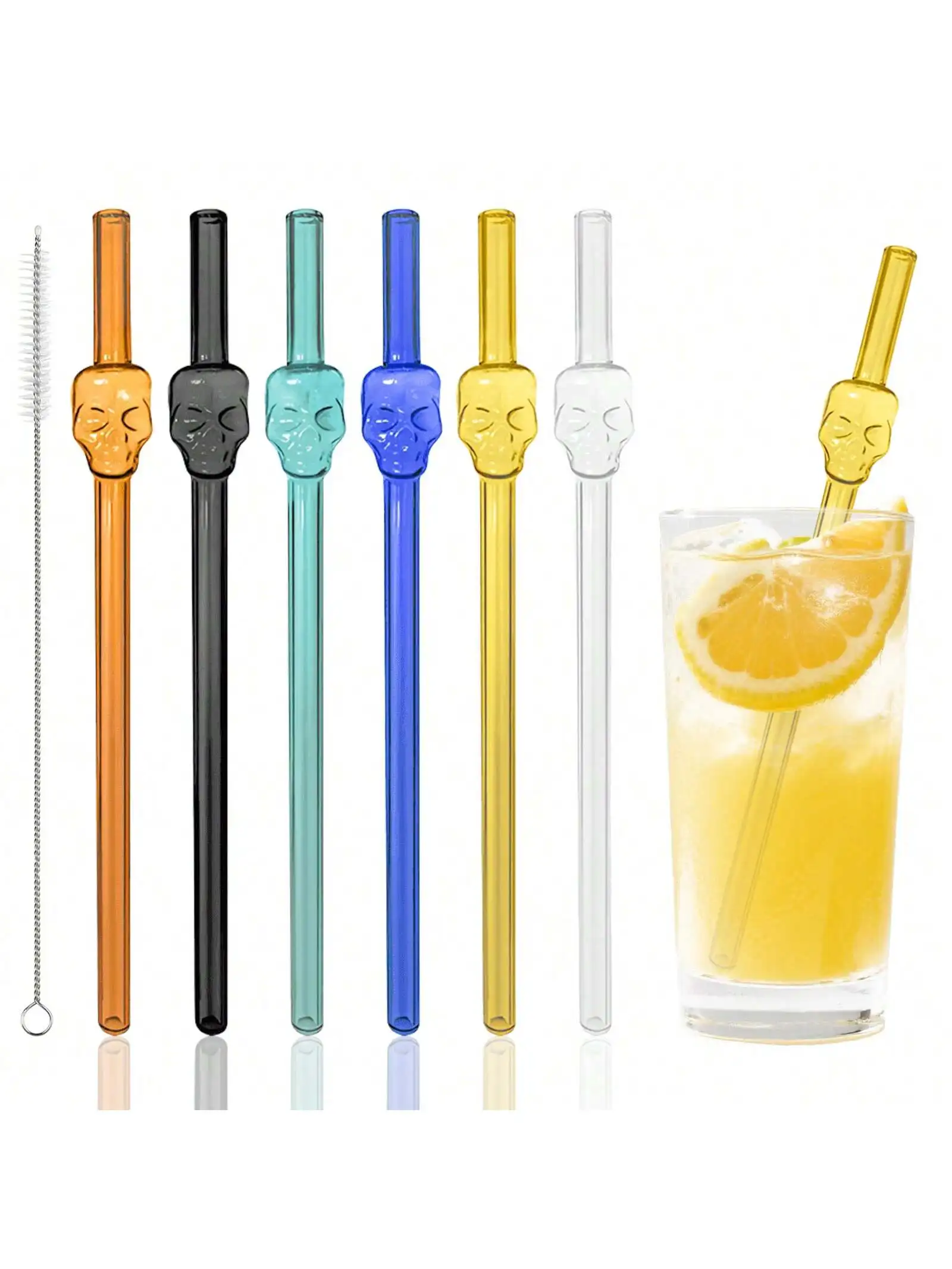5/7 ชิ้น 1 ชุด หลอดแก้วลายหัวก - Reusable Straw บทวิจารณ์และราคา